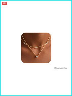 14K Gold Plated CZ Layered Necklace Set Dainty Stackable
